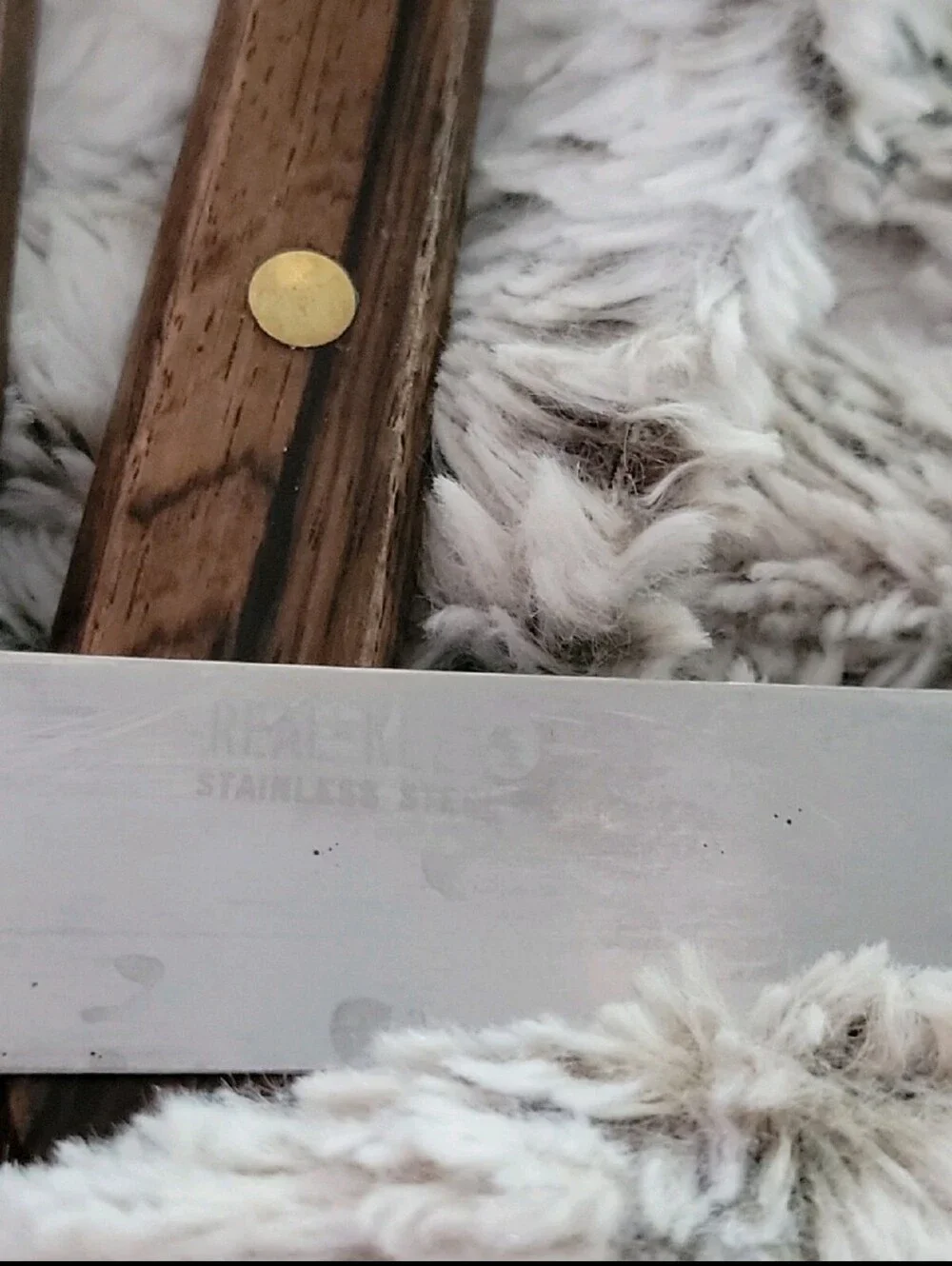 Vintage THREE Real Keen Stainless Butcher Knives Wood Handles